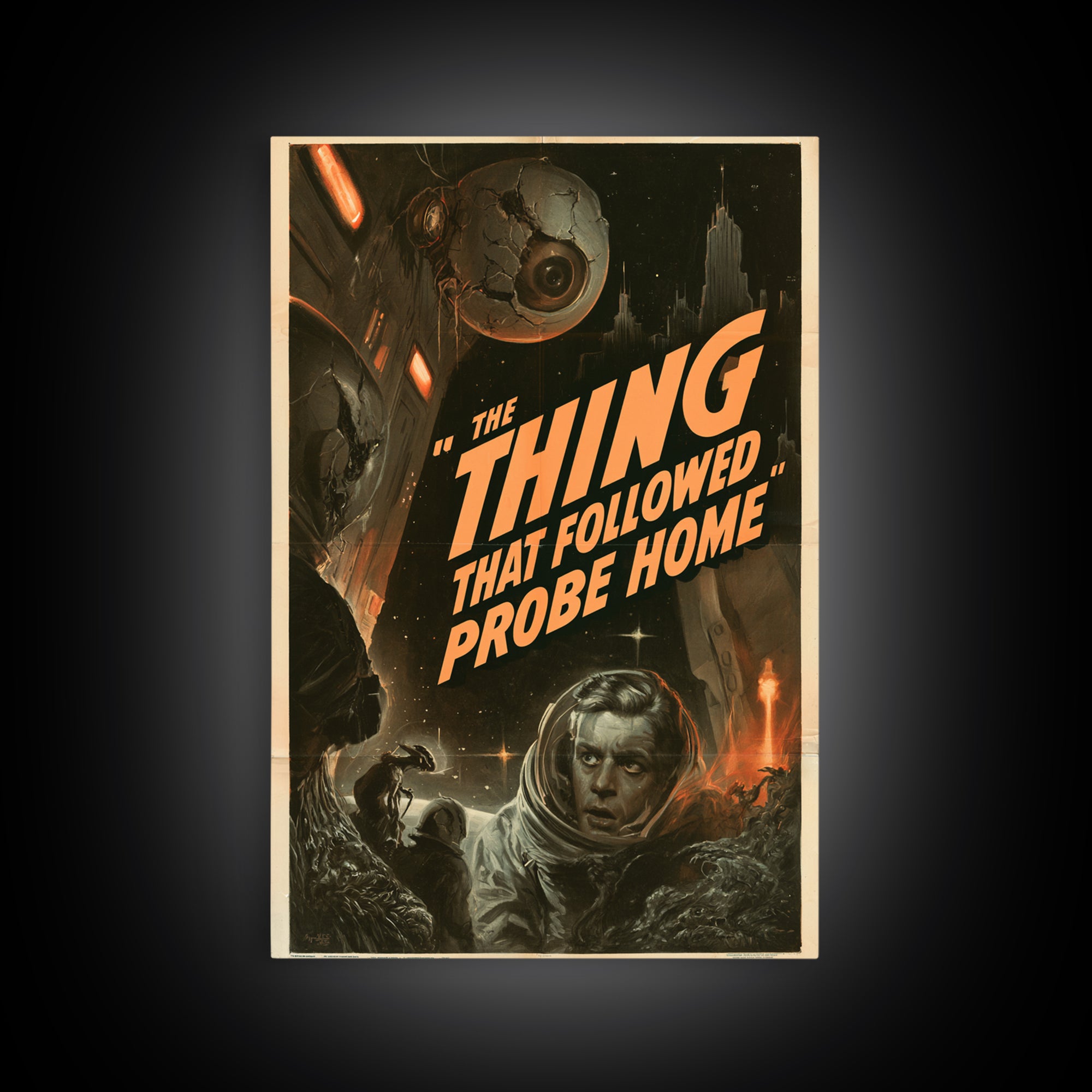 The Thing That Followed The Probe Home, English Language Horror Movie Poster, 1930s Horror Art, Classic Monster Poster, Canvas Print