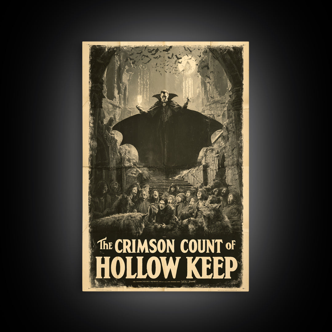 The Crimson Count Of Hollow Keep, English Language Horror Movie Poster, 1930s Horror Art, Classic Monster Poster, Framed Canvas Print