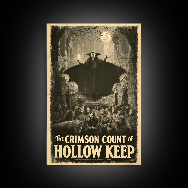 The Crimson Count Of Hollow Keep, English Language Horror Movie Poster, 1930s Horror Art, Classic Monster Poster, Framed Canvas Print