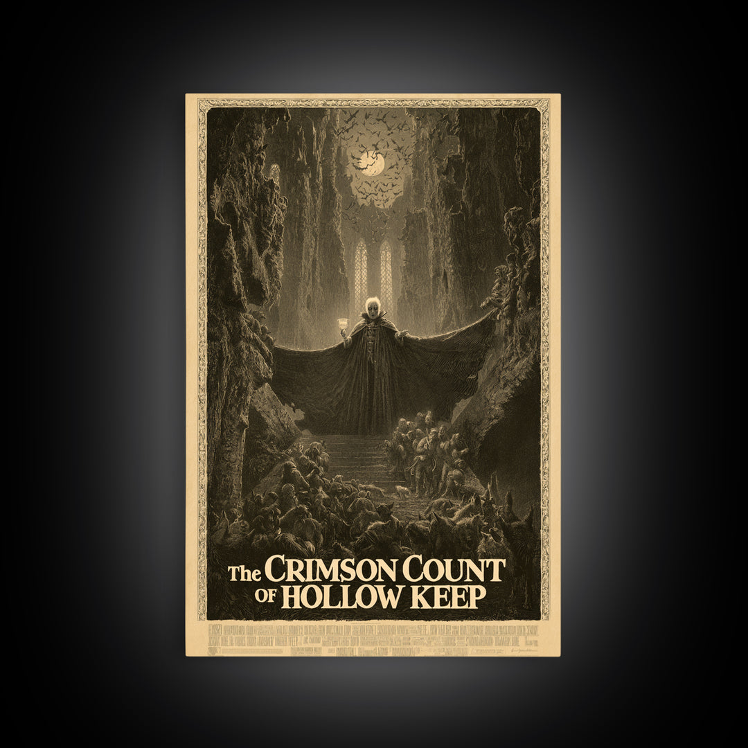The Crimson Count Of Hollow Keep, English Language Horror Movie Poster, Gothic Engraving Art, Gothic Cinema Wall Art, Canvas Print