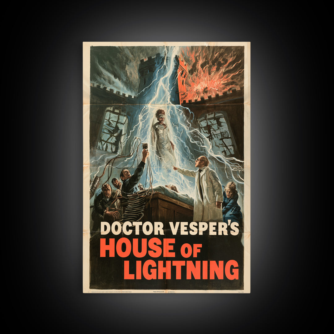 Doctor Vesper'S House Of Lightning, English Language Horror Movie Poster, 1960s Horror Art, Gothic Cinema Wall Art, Canvas Print