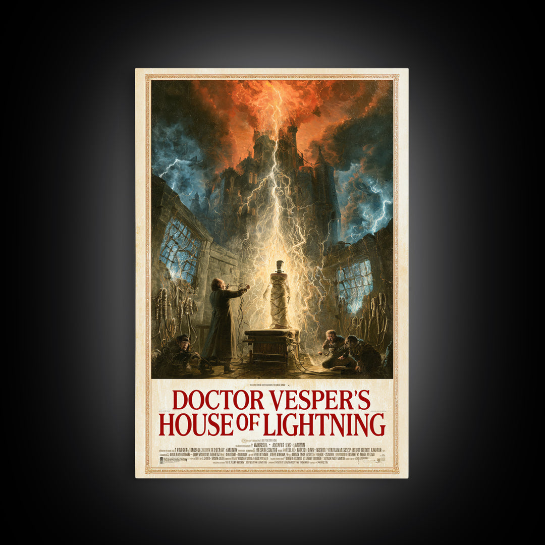 Doctor Vesper'S House Of Lightning, English Language Horror Movie Poster, Apocalyptic Romantic Art, Retro Horror Movie Art, Dark Fantasy Art