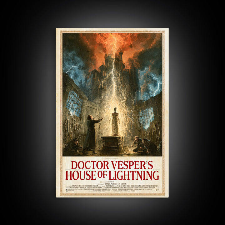 Doctor Vesper'S House Of Lightning, English Language Horror Movie Poster, Apocalyptic Romantic Art, Retro Horror Movie Art, Dark Fantasy Art