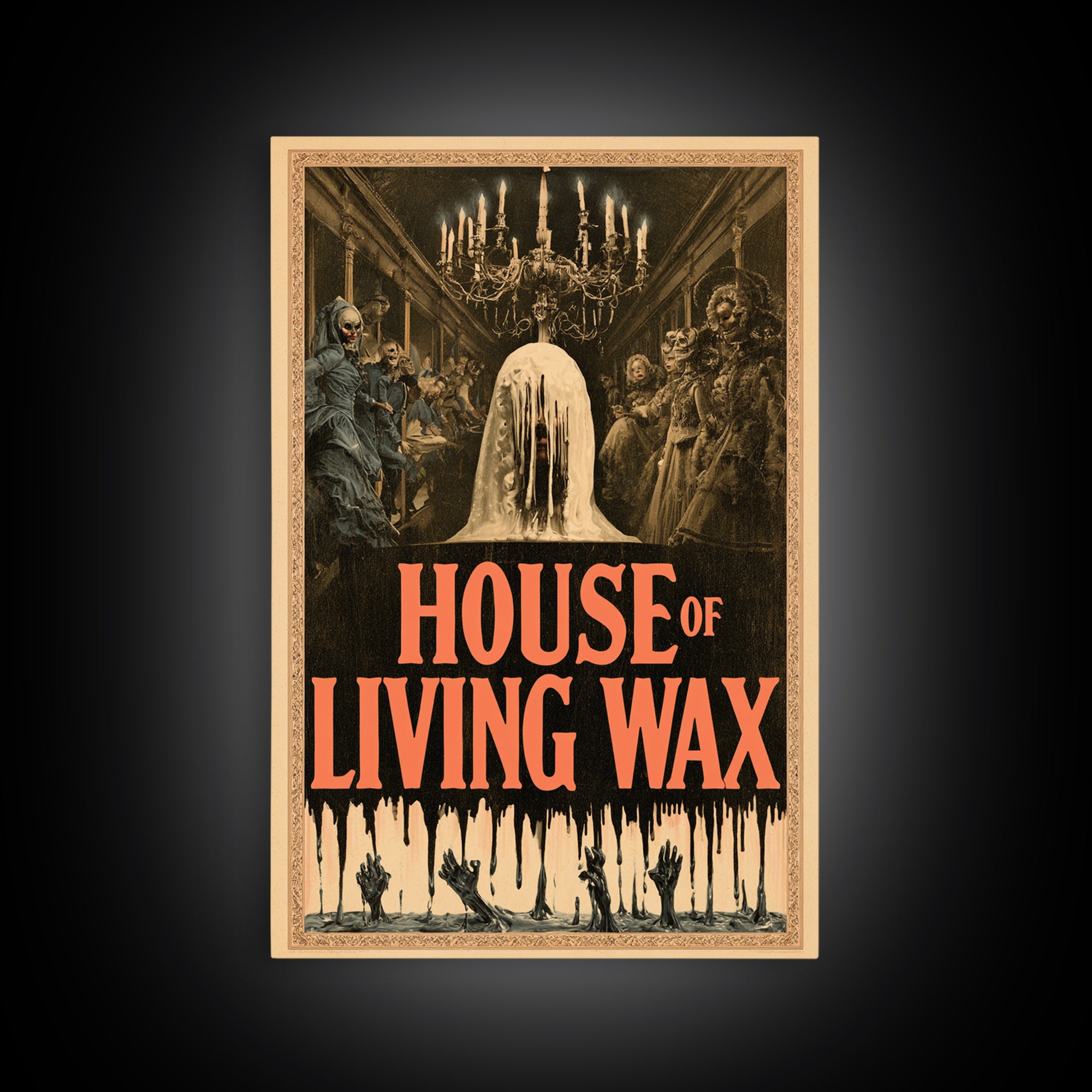 House Of Living Wax, English Language Horror Movie Poster, Grotesque Carnival Art, Cult Horror Poster, Framed Canvas Print