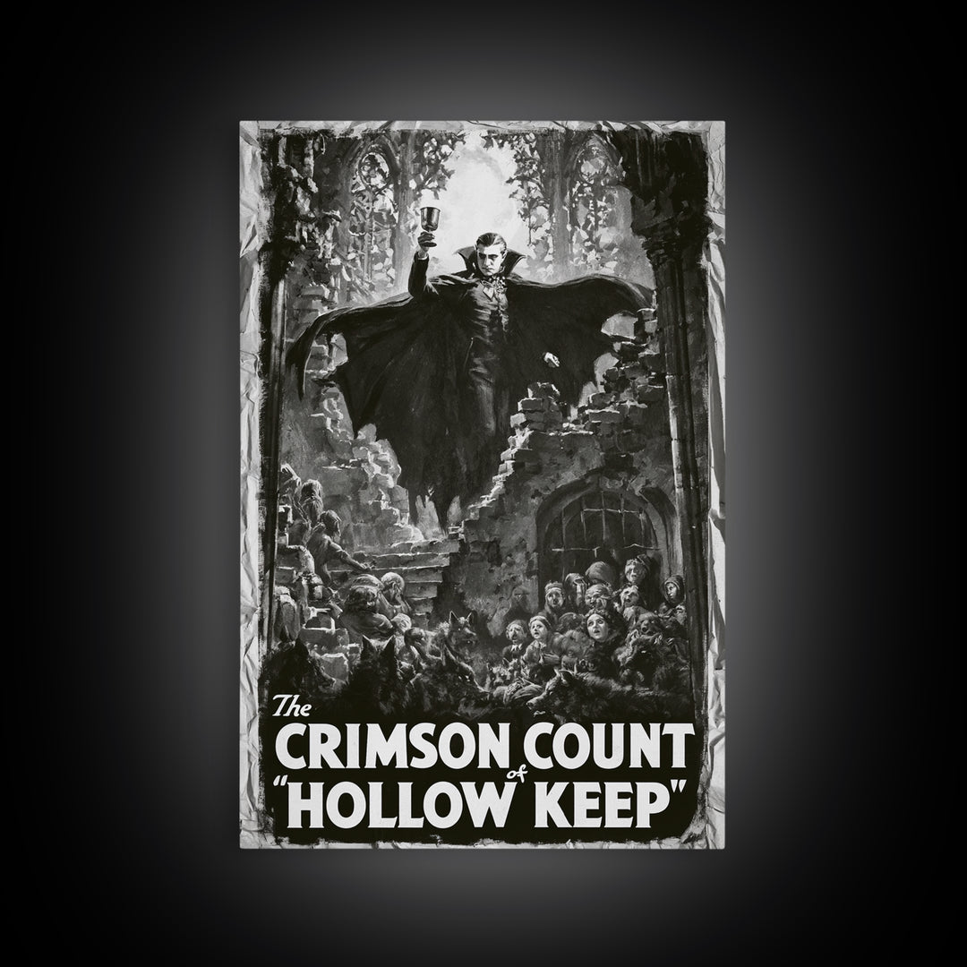 The Crimson Count Of Hollow Keep, English Language Horror Movie Poster, 1930s Horror Art, Gothic Cinema Wall Art, Framed Canvas Print