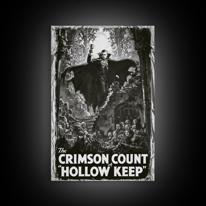 The Crimson Count Of Hollow Keep, English Language Horror Movie Poster, 1930s Horror Art, Gothic Cinema Wall Art, Framed Canvas Print