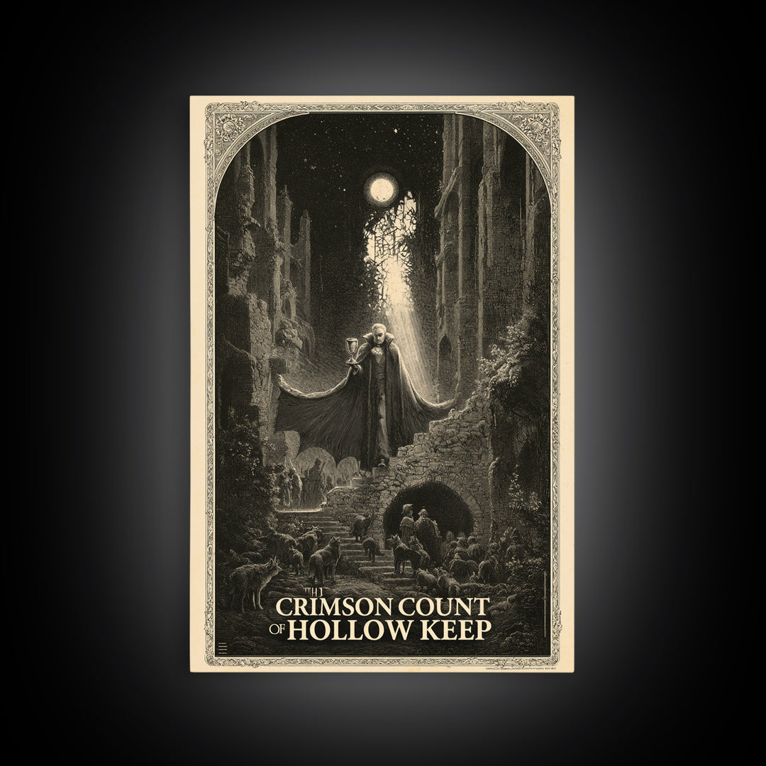 The Crimson Count Of Hollow Keep, English Language Horror Movie Poster, Gothic Engraving Art, Cult Horror Poster, Canvas Print