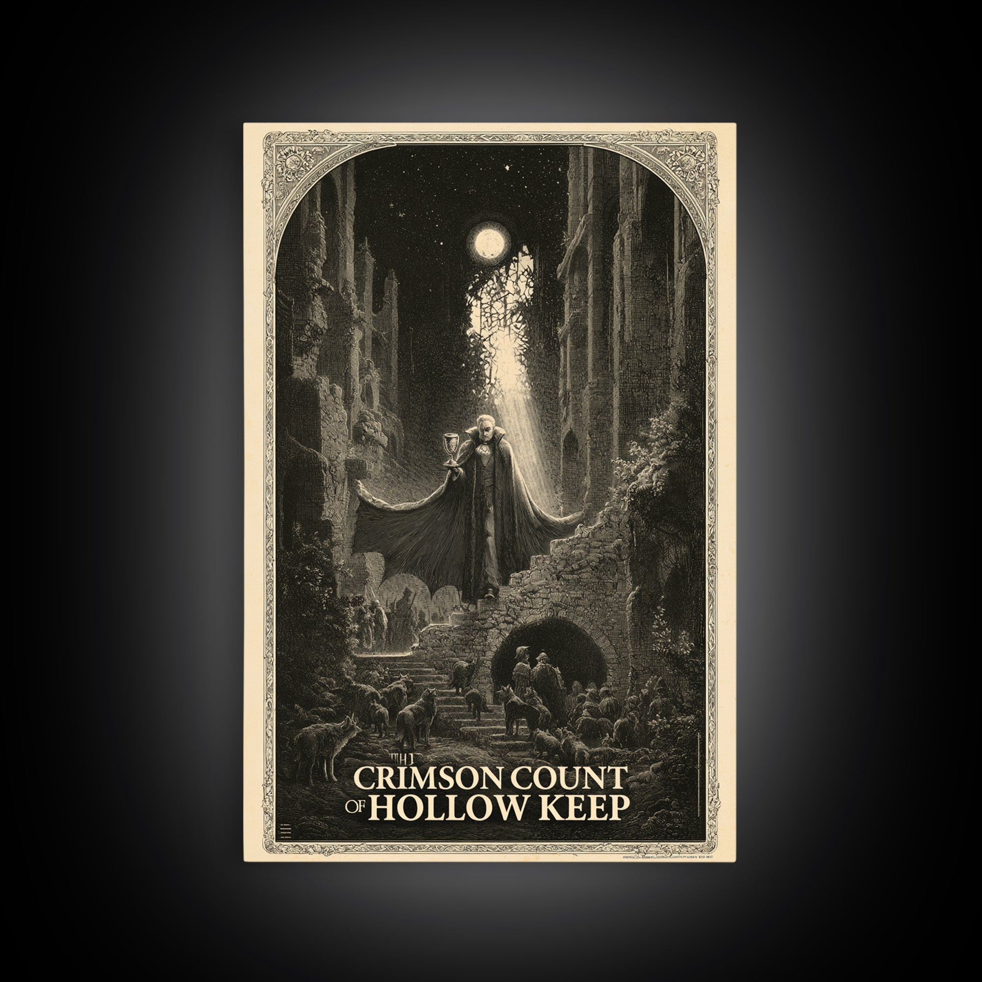 The Crimson Count Of Hollow Keep, English Language Horror Movie Poster, Gothic Engraving Art, Cult Horror Poster, Canvas Print