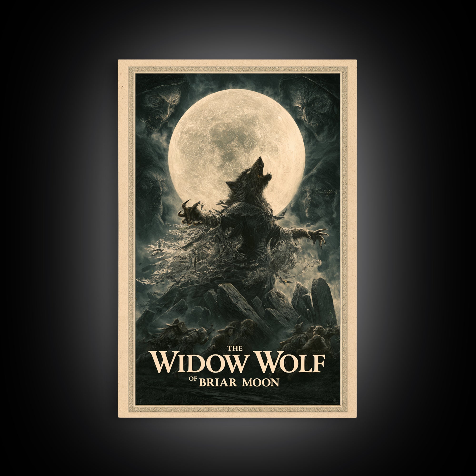 The Widow Wolf Of Briar Moon, English Language Horror Movie Poster, Dark Romantic Horror Art, Classic Monster Poster, Framed Canvas Print
