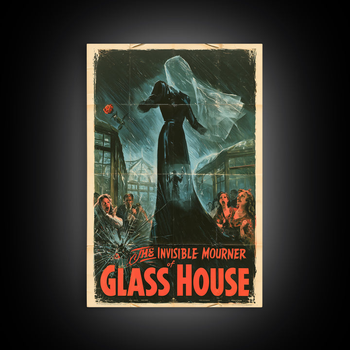 The Invisible Mourner Of Glass House, English Language Horror Movie Poster, 1940s Horror Art, Retro Horror Movie Art, Canvas Print