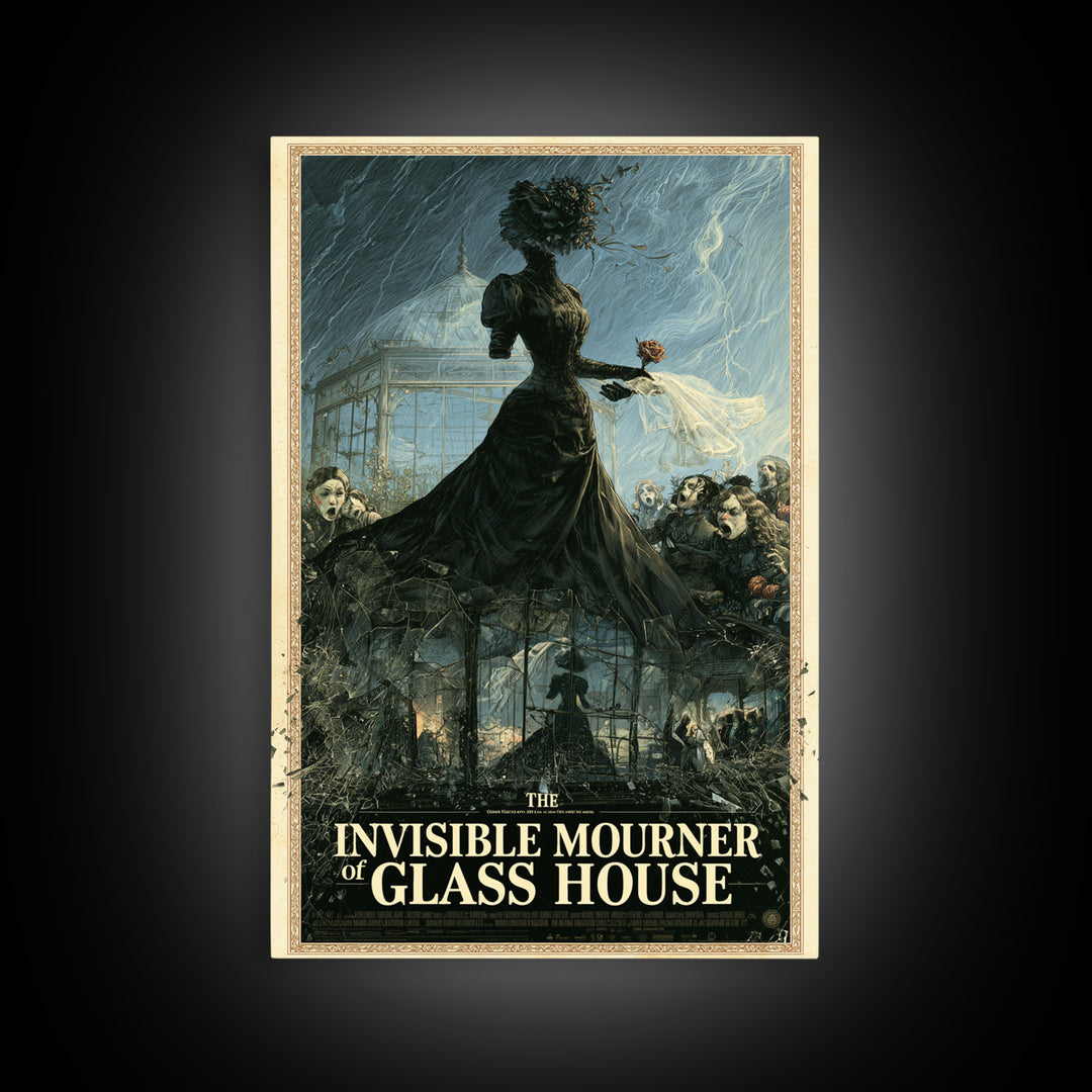 The Invisible Mourner Of Glass House, English Language Horror Movie Poster, Victorian Macabre Art, Classic Monster Poster