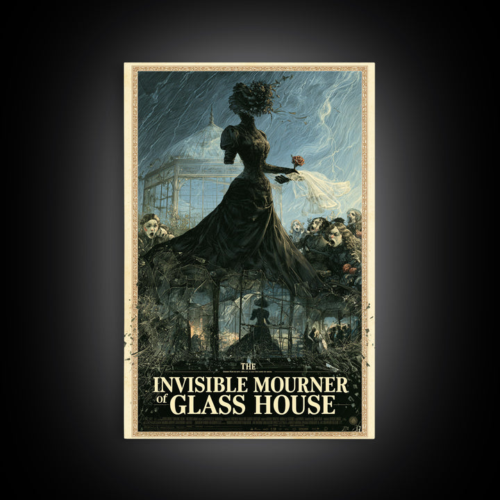 The Invisible Mourner Of Glass House, English Language Horror Movie Poster, Victorian Macabre Art, Classic Monster Poster