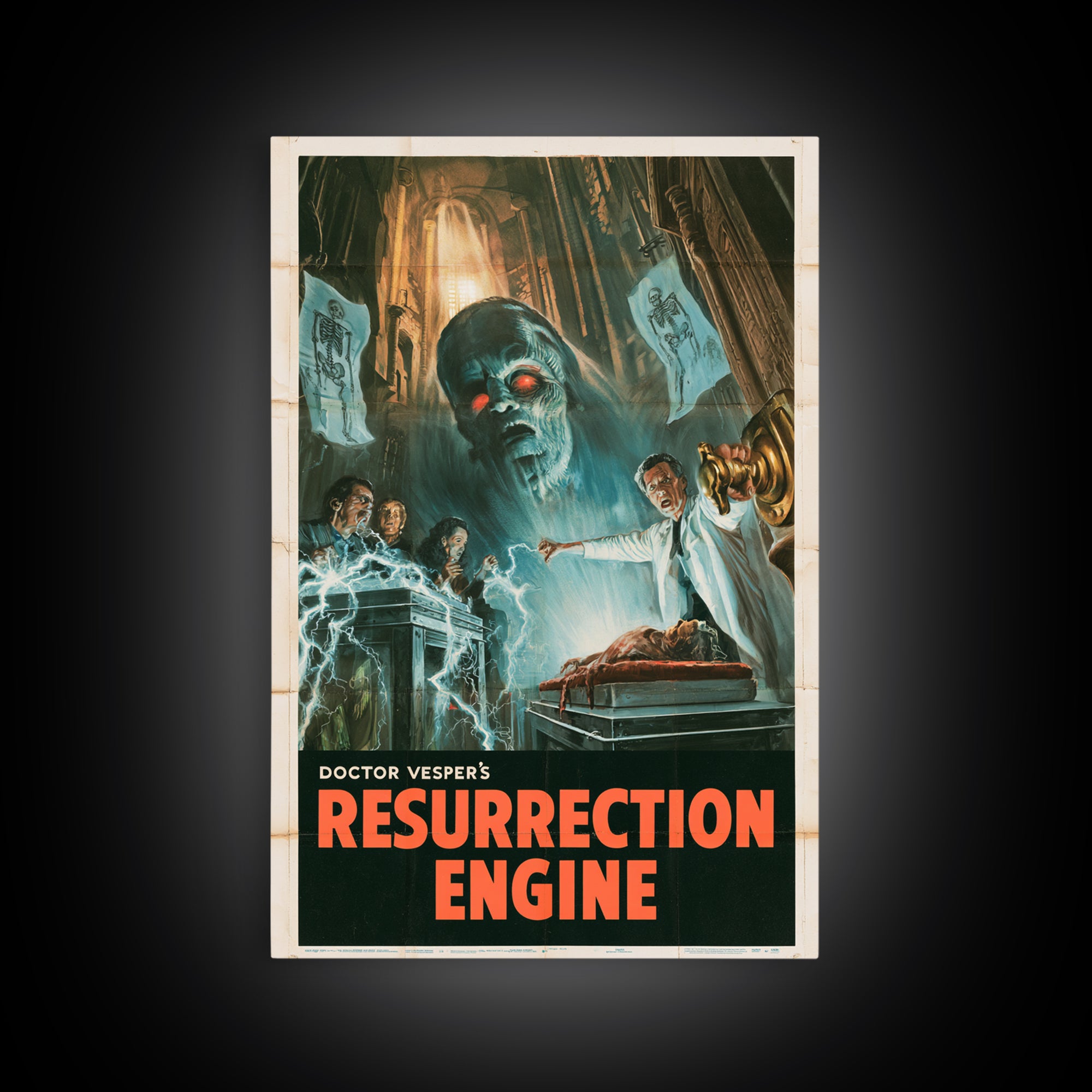 Doctor Vesper'S Resurrection Engine, English Language Horror Movie Poster, 1950s Horror Art, Classic Monster Poster, Framed Canvas Print