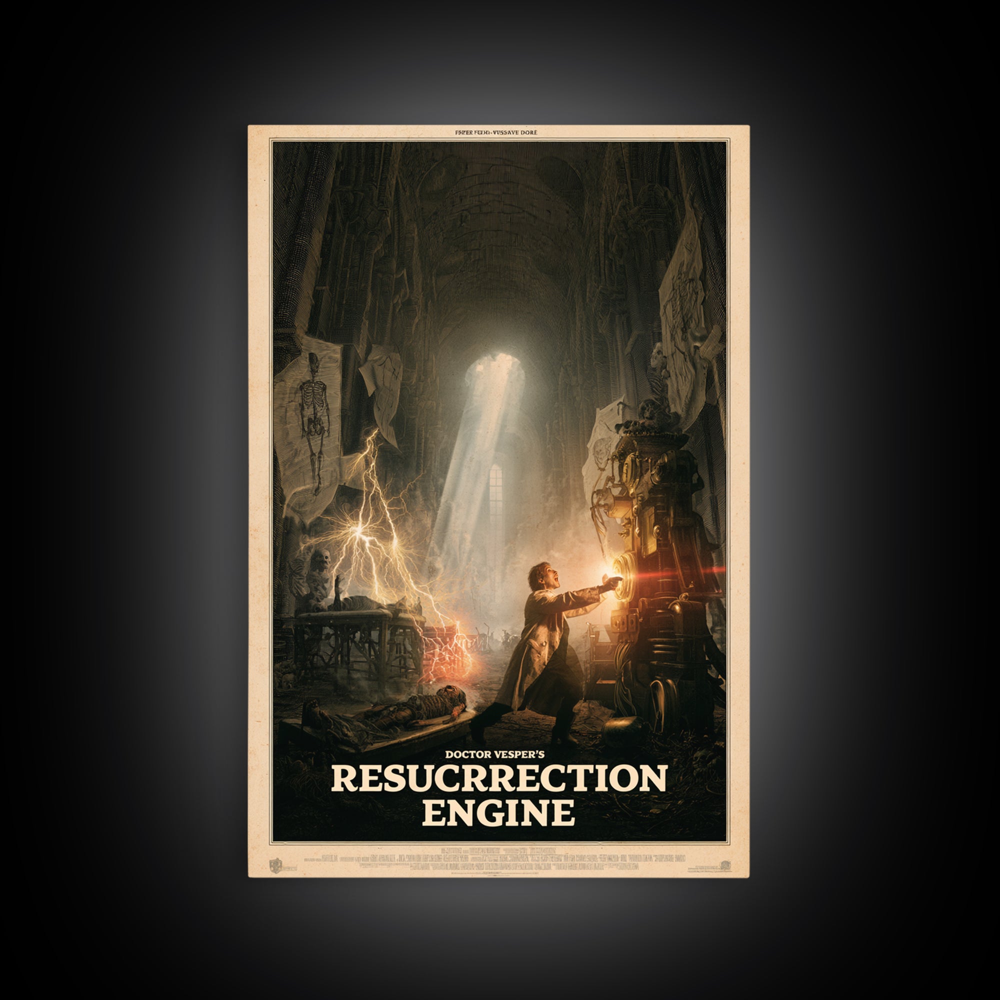 Doctor Vesper'S Resurrection Engine, English Language Horror Movie Poster, Gothic Engraving Art, Classic Monster Poster