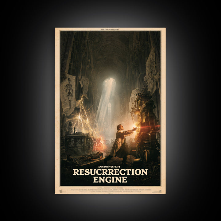 Doctor Vesper'S Resurrection Engine, English Language Horror Movie Poster, Gothic Engraving Art, Classic Monster Poster
