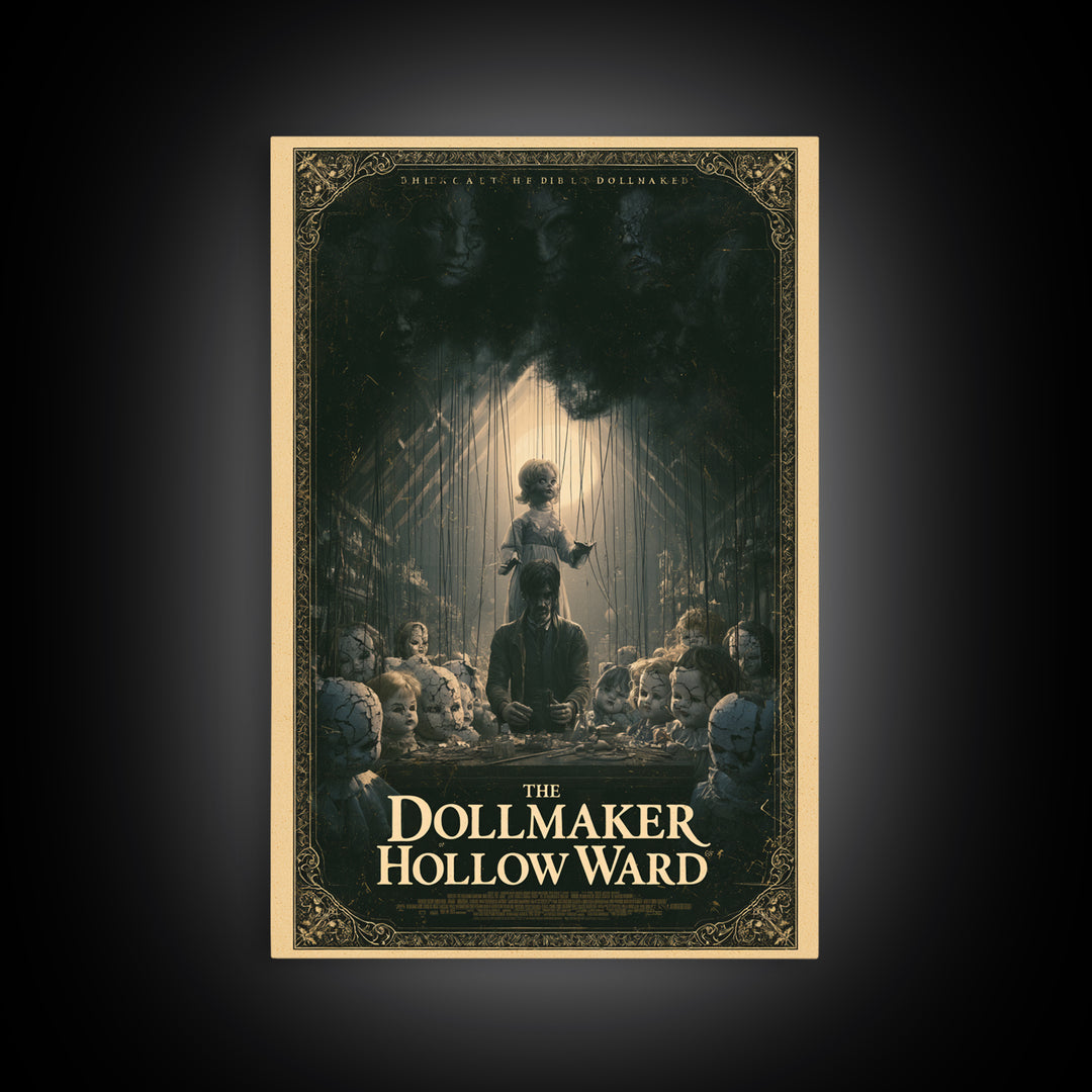 The Dollmaker Of Hollow Ward, English Language Horror Movie Poster, Dark Romantic Horror Art, Retro Horror Movie Art, Framed Canvas Print