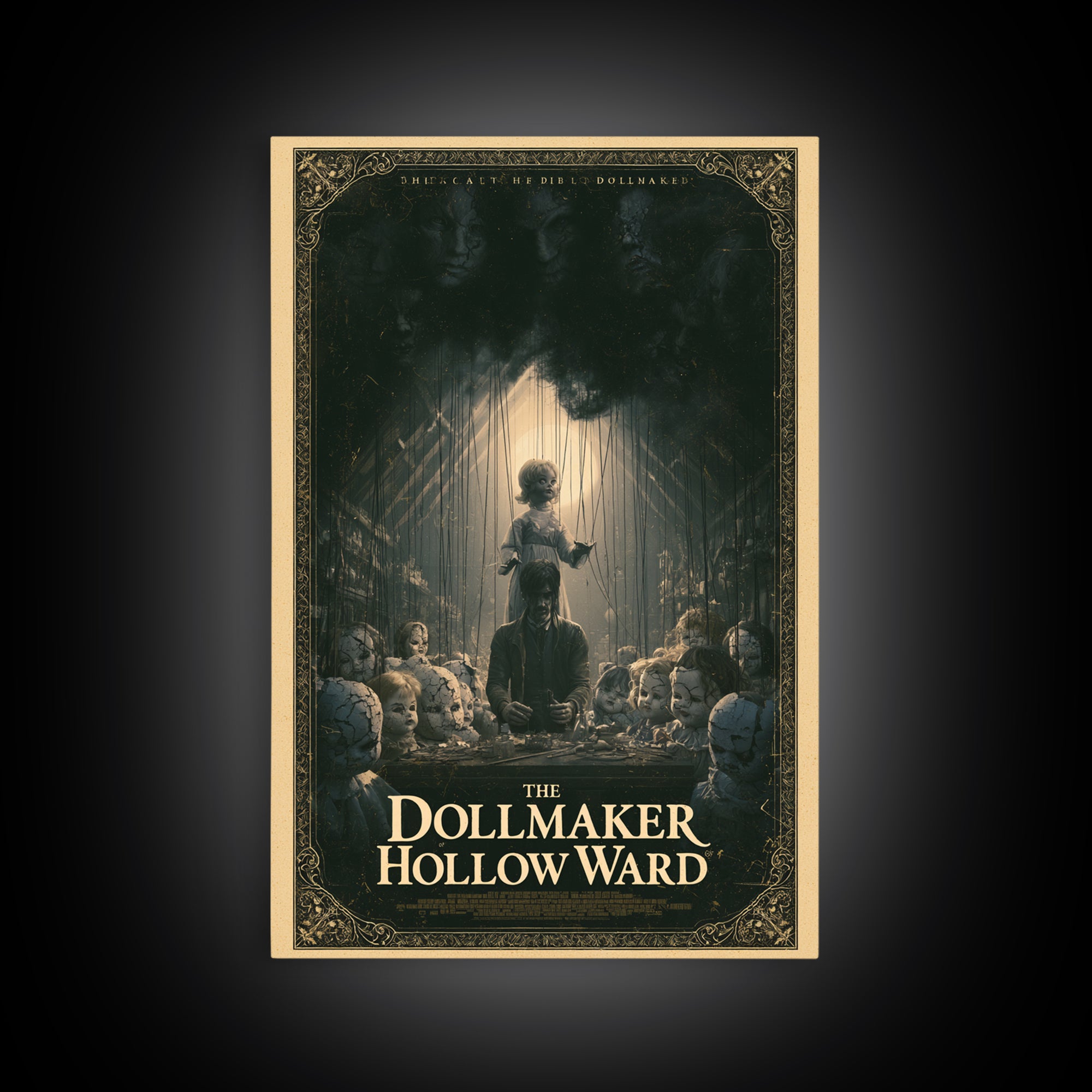 The Dollmaker Of Hollow Ward, English Language Horror Movie Poster, Dark Romantic Horror Art, Retro Horror Movie Art, Framed Canvas Print