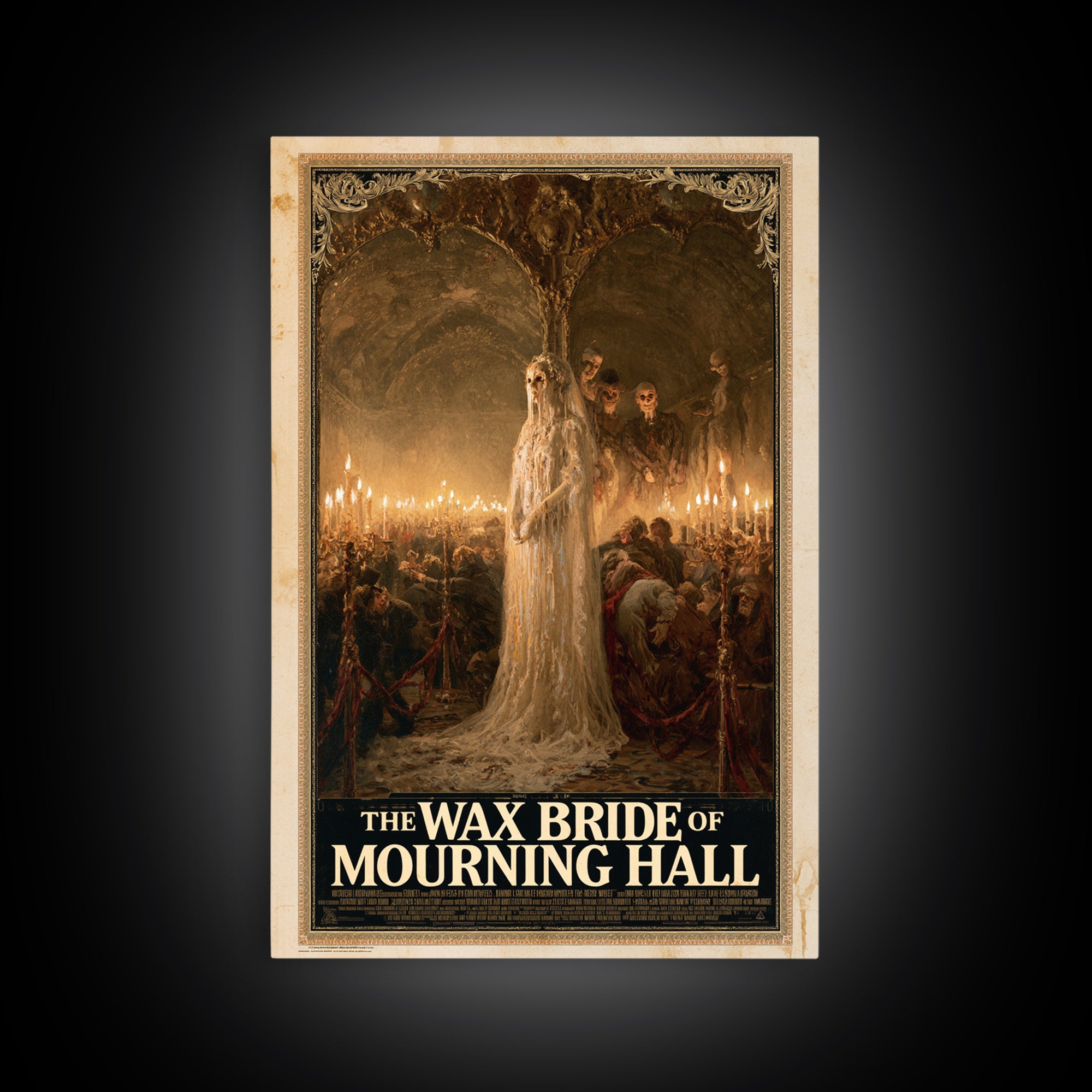 The Wax Bride Of Mourning Hall, English Language Horror Movie Poster, Grotesque Carnival Art, Gothic Cinema Wall Art, Framed Canvas Print
