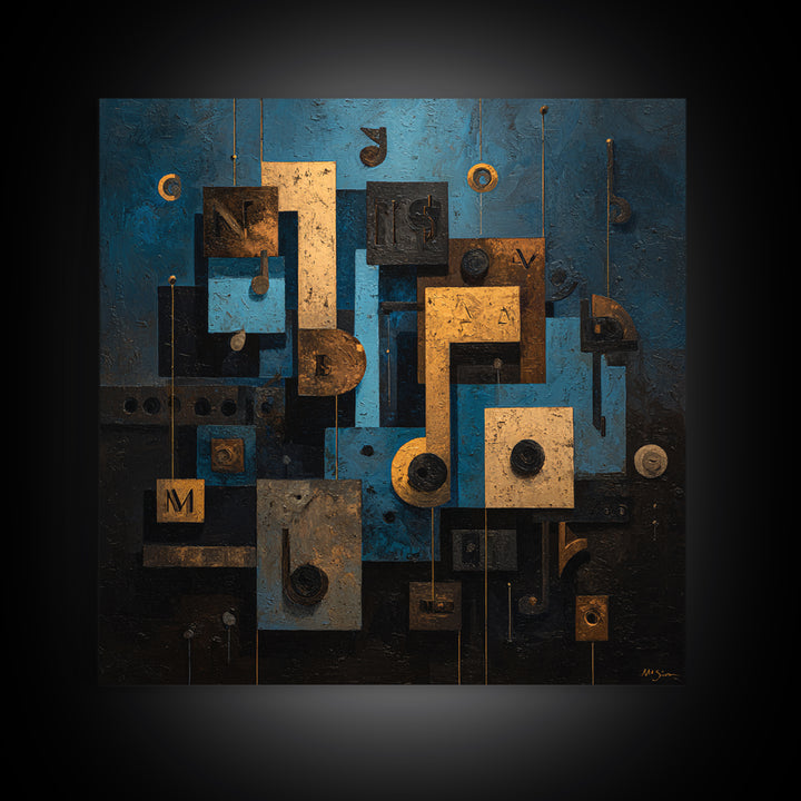 Musical Notes as Abstract Floating Shapes Without Framed Canvas Print, Music Studio Art, Music, Studio Decor, Fine Art, Rhythm, MSA-1x1-12