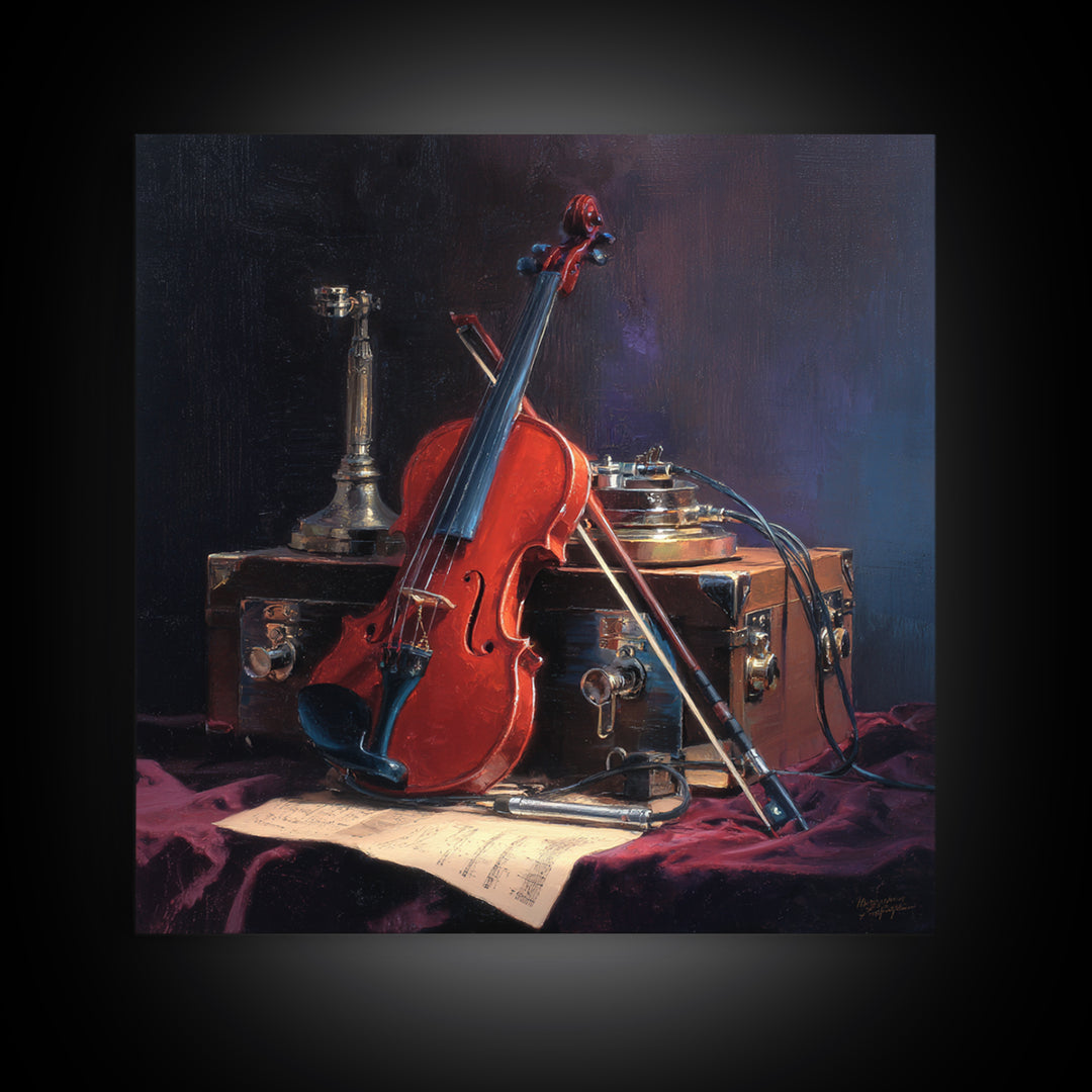 Violin and Bow Framed Canvas Print, Music Studio Art, Digital Download Art, Studio Decor, Watercolor Art, Rhythm, MSA-1x1-16