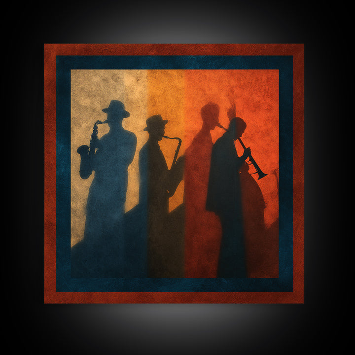 Jazz Quartet Silhouettes Canvas Print, Music Studio Art, Music Posters, Studio Decor, Oil Painting, Rhythm, Music Lover, MSA-1x1-22
