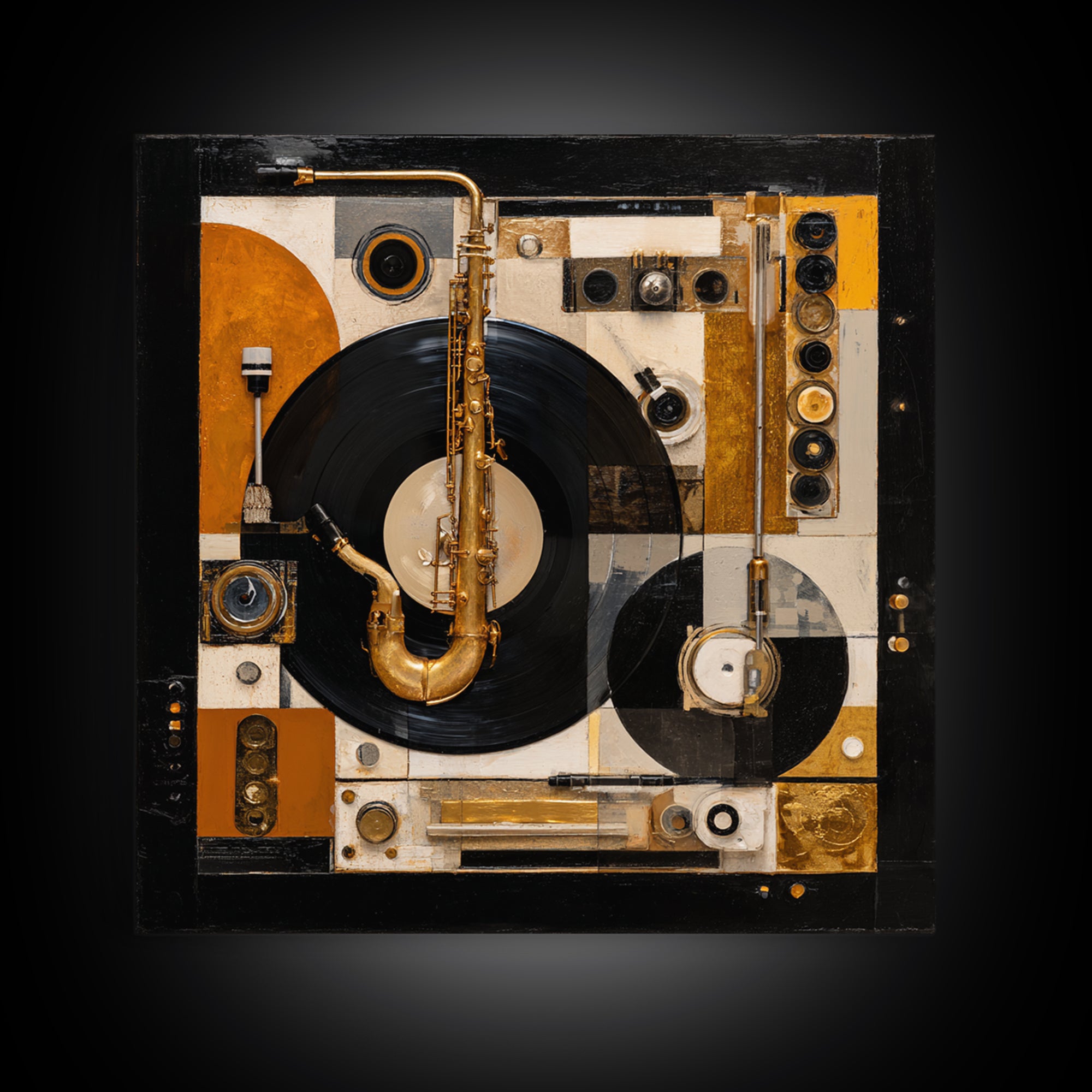 Vinyl Record and Turntable Still Life Framed Canvas Print, Music Studio Art, Digital Download Art, Studio Decor, Rhythm, MSA-1x1-27