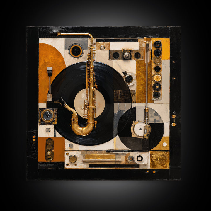 Vinyl Record and Turntable Still Life Framed Canvas Print, Music Studio Art, Digital Download Art, Studio Decor, Rhythm, MSA-1x1-27