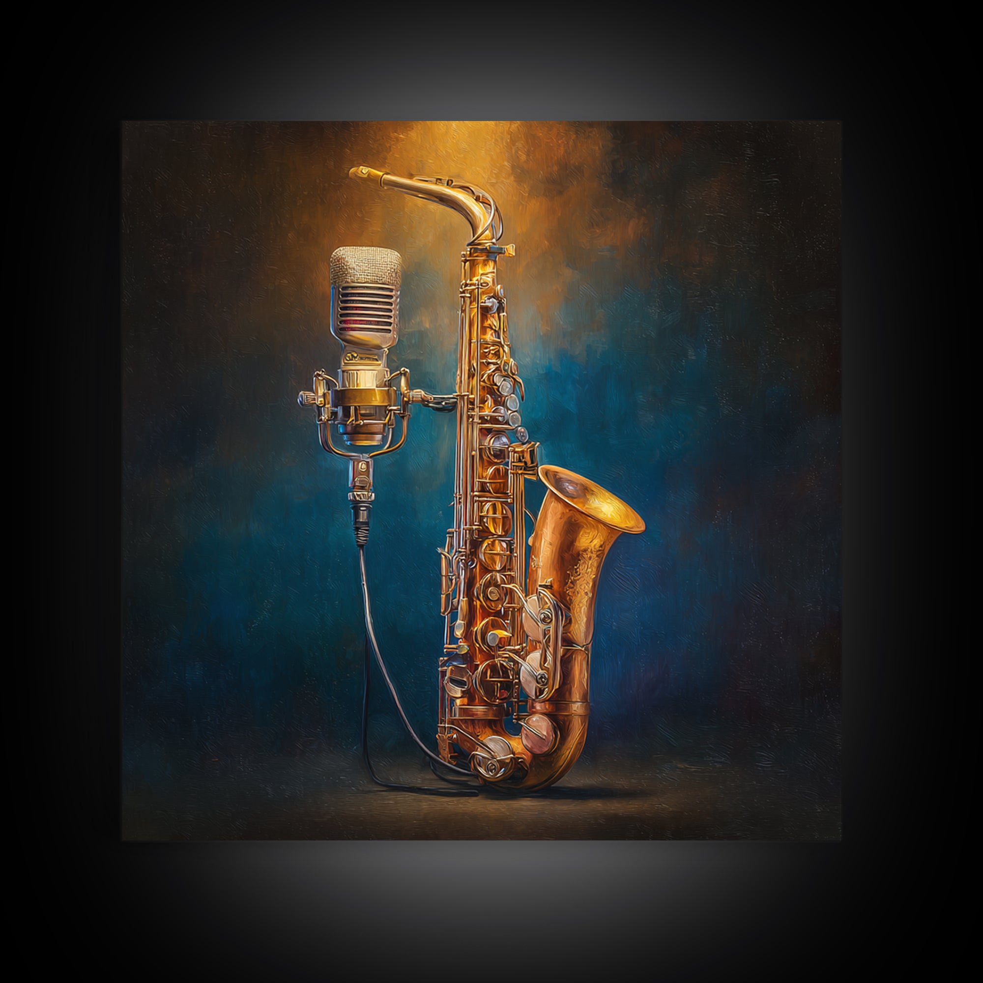 Microphone Portrait with Golden Spotlight Canvas Print, Music Studio Art, Painting from Photo, Studio Decor, Fine Art, Rhythm, MSA-1x1-31