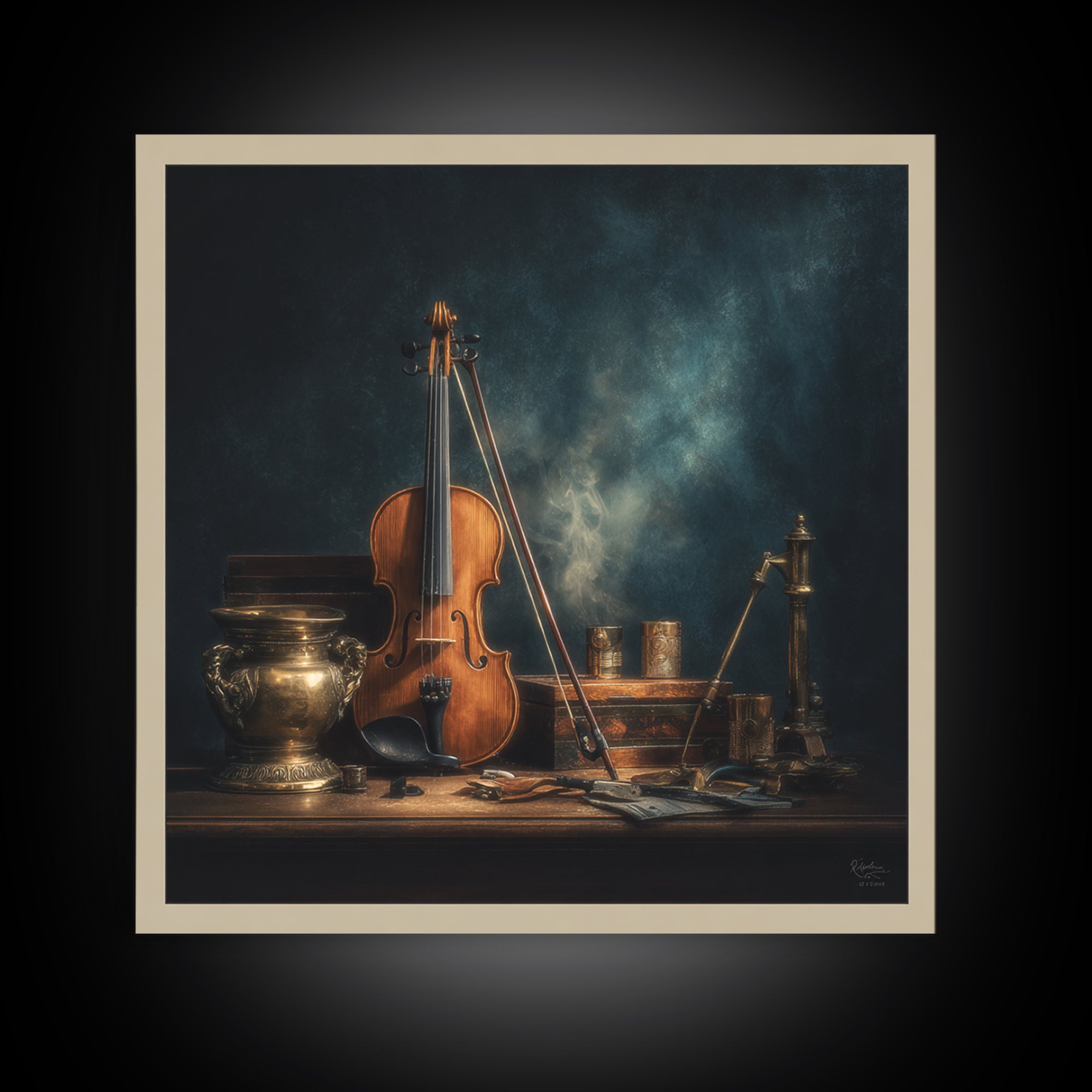 Violin and Bow Framed Canvas Print, Music Studio Art, Art Print, Studio Decor, Rhythm, Digital Wall Art, Printable Art, MSA-1x1-40