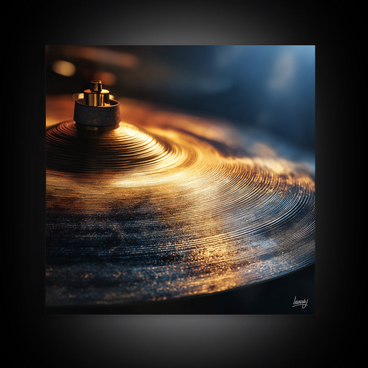 Gold Cymbal Closeup Framed Canvas Print, Music Studio Art, Wall Decor, Studio Decor, Fine Art, Rhythm, Wall Art Printable, MSA-1x1-48