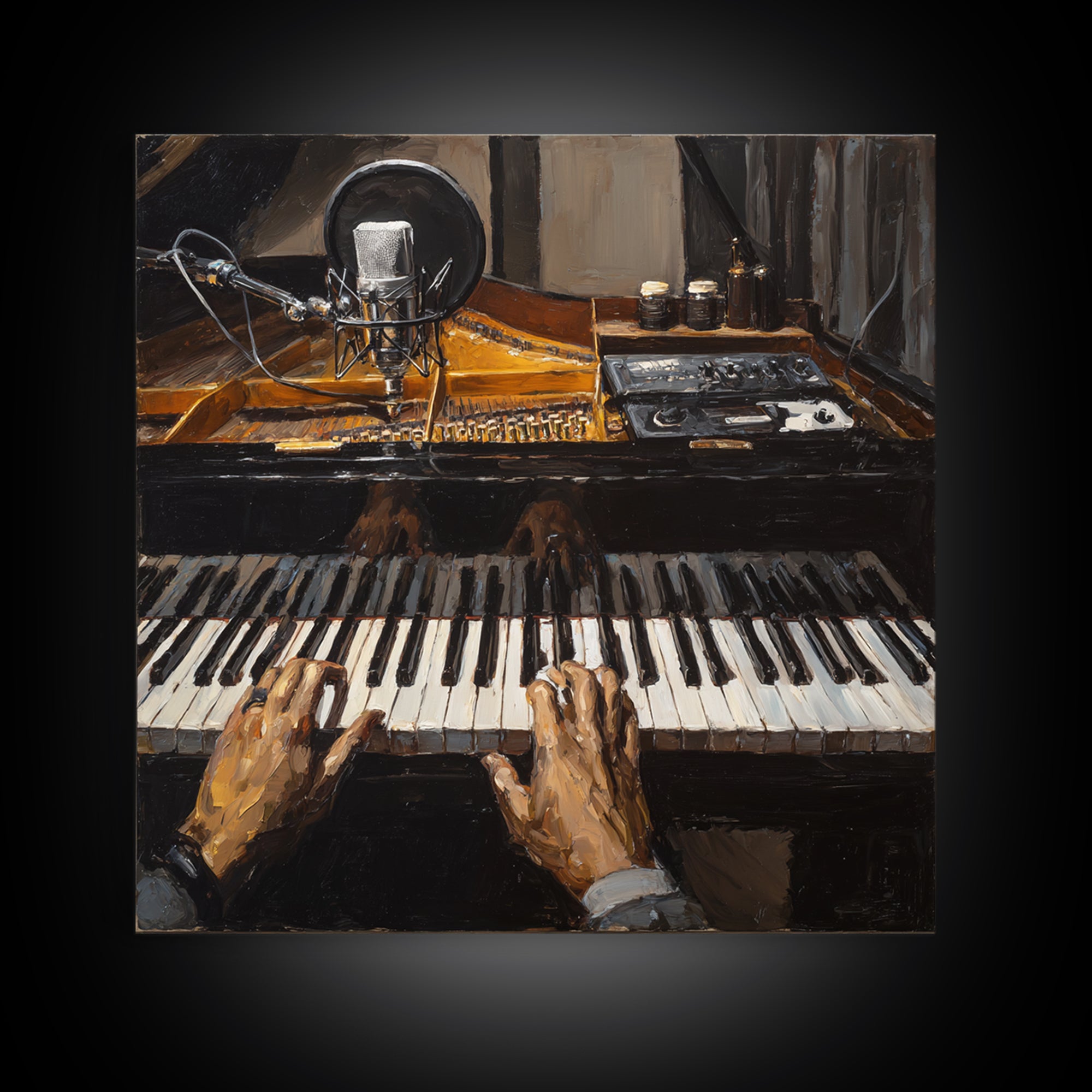 Piano Keys with Hands in Cinematic Shadow Canvas Print, Music Studio Art, Music Lover Gift, Studio Decor, Fine Art, Rhythm, MSA-1x1-5