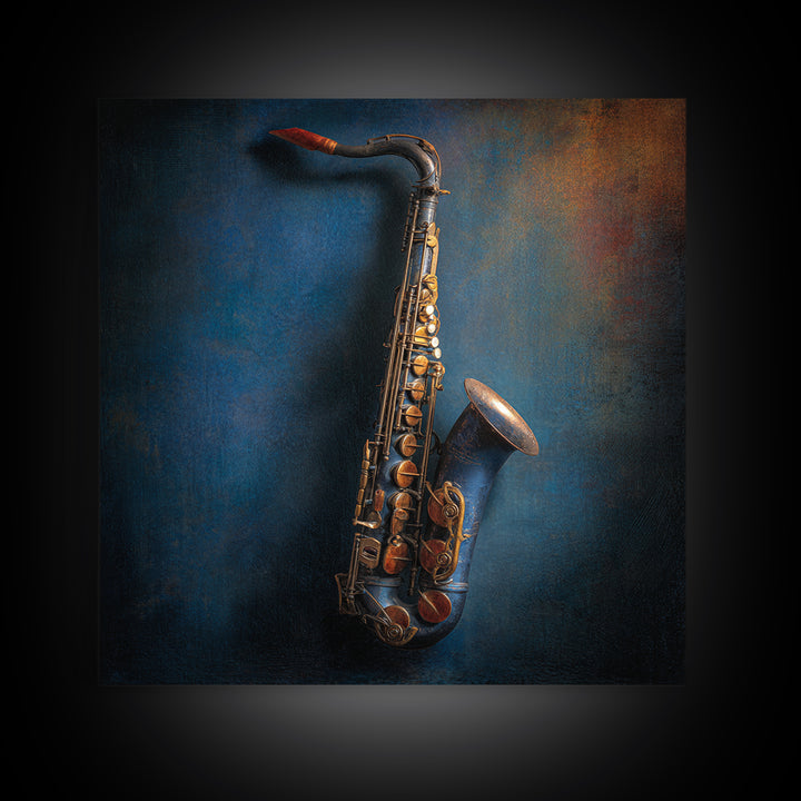 Jazz Saxophone with Smoky Blue Background Canvas Print, Music Studio Art, Personalized Art, Studio Decor, Fine Art, Rhythm, MSA-1x1-50