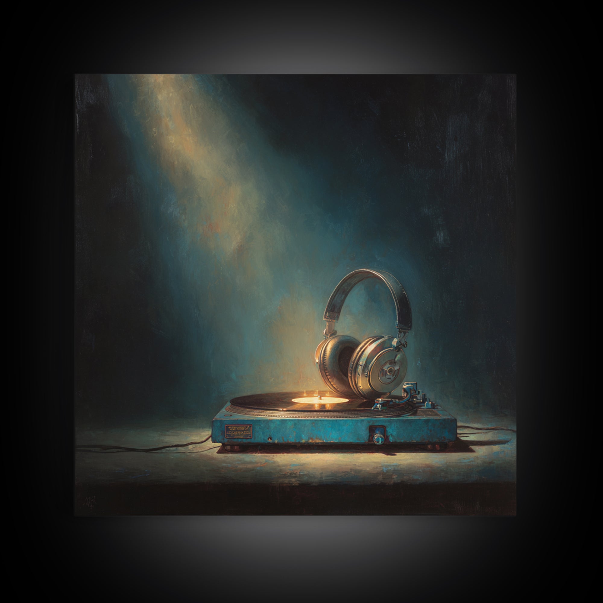 Headphones Around a Glowing Record Canvas Print, Music Studio Art, Gifts for Musicians, Studio Decor, Fine Art, Rhythm, MSA-1x1-59