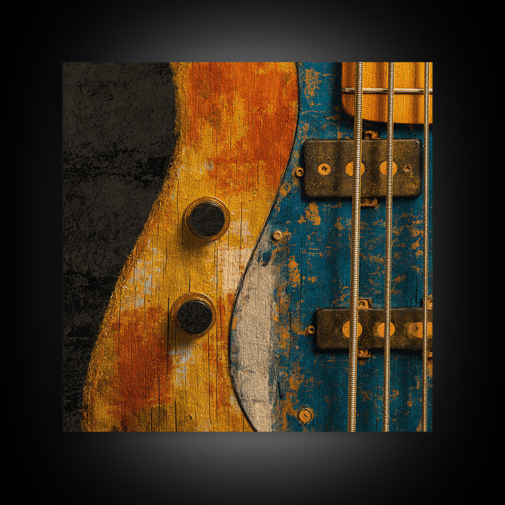 Bass Guitar Closeup Framed Canvas Print, Music Studio Art, Music Lover, Studio Decor, Oil Painting, Rhythm, Minimalist Decor, MSA-1x1-61