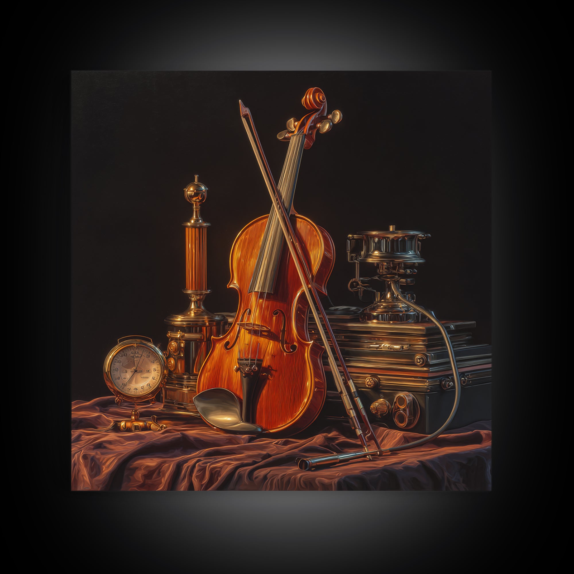 Violin and Bow Framed Canvas Print, Music Studio Art, Music Posters, Studio Decor, Fine Art, Rhythm, Music Lover, Gallery Decor, MSA-1x1-64