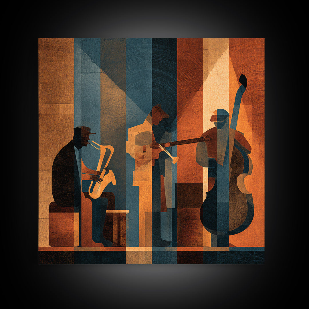 Jazz Quartet Silhouettes Framed Canvas Print, Music Studio Art, Travel Wall Art, Studio Decor, Fine Art, Rhythm, Boho Decor, MSA-1x1-70