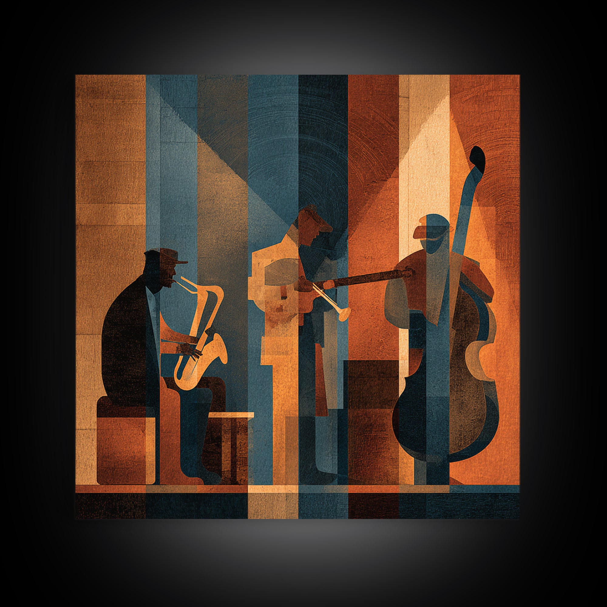 Jazz Quartet Silhouettes Framed Canvas Print, Music Studio Art, Travel Wall Art, Studio Decor, Fine Art, Rhythm, Boho Decor, MSA-1x1-70