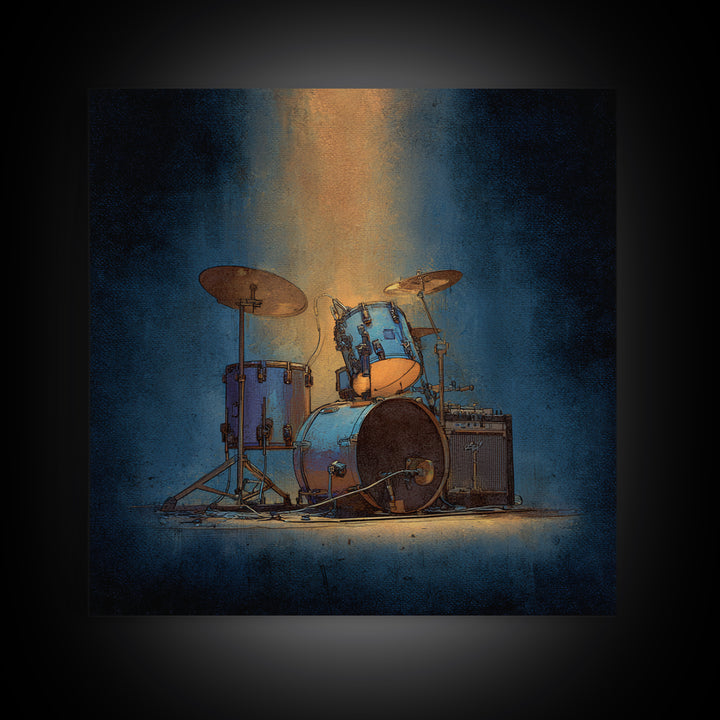 Drum Kit Silhouette Framed Canvas Print, Music Studio Art, Gallery Decor, Studio Decor, Fine Art, Rhythm, Contemporary Art, MSA-1x1-78