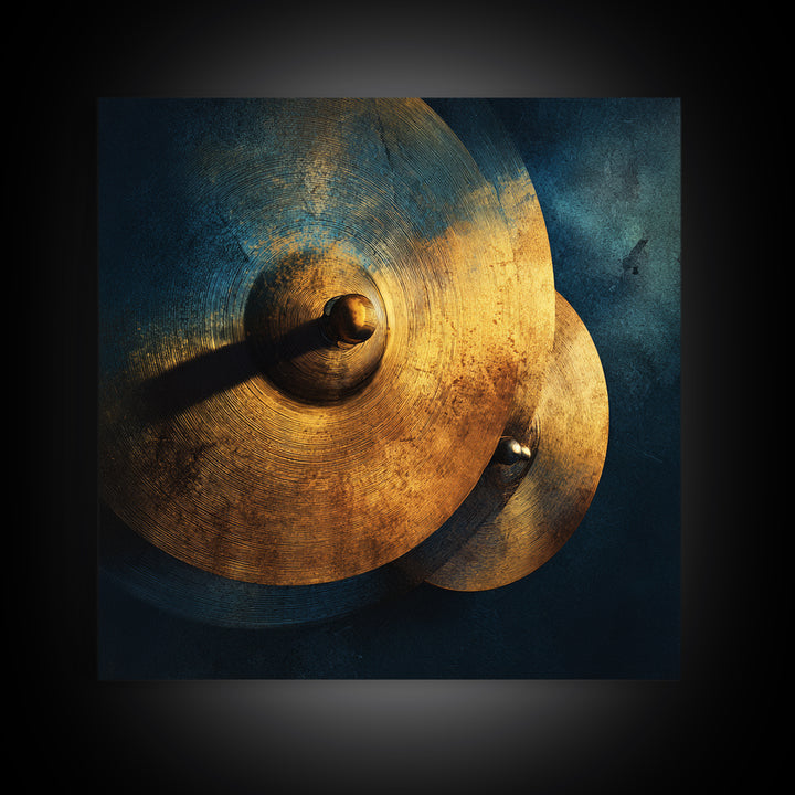 Gold Cymbal Closeup Framed Canvas Print, Music Studio Art, Printable Wall Art, Studio Decor, Rhythm, Painting from Photo, MSA-1x1-96