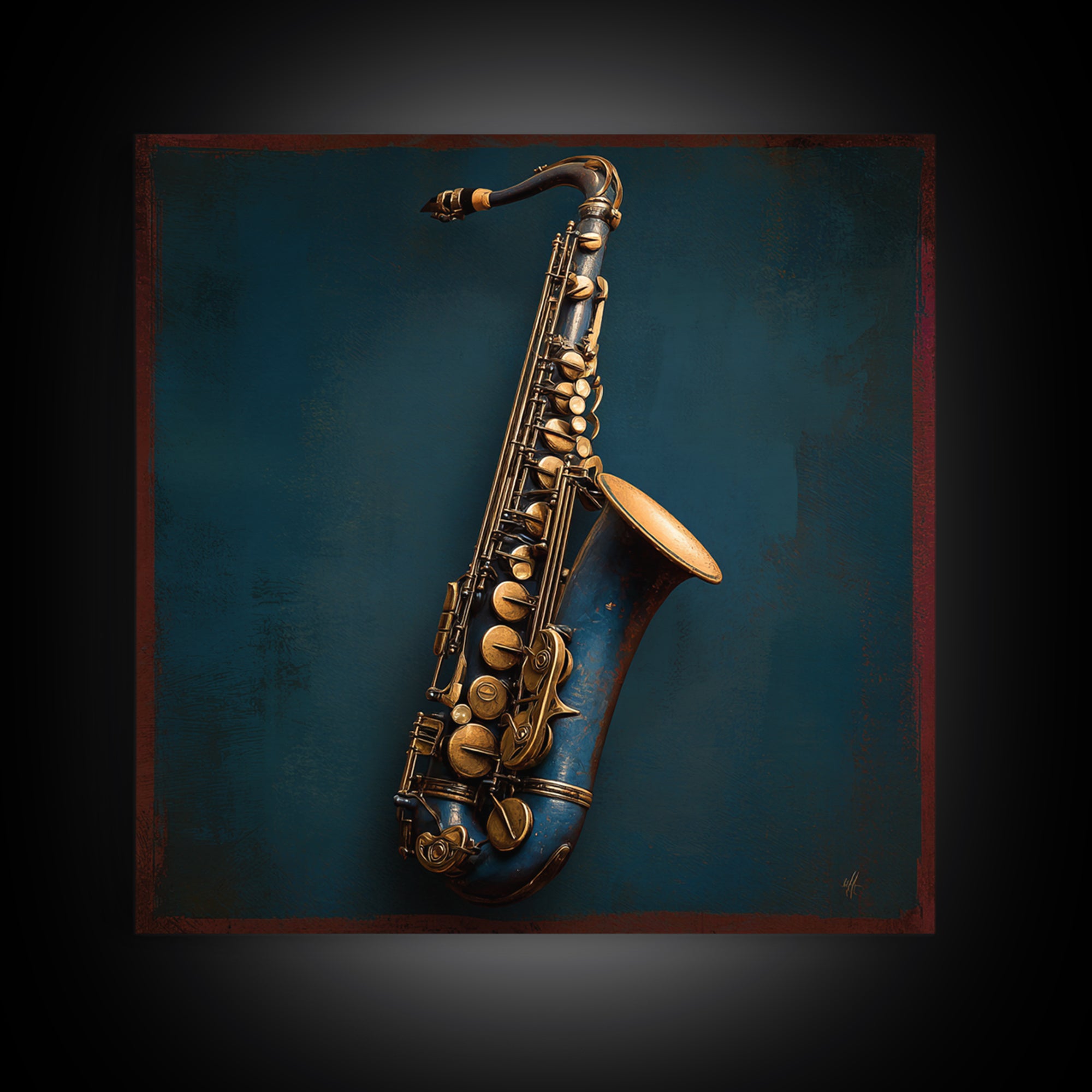 Jazz Saxophone with Smoky Blue Background Canvas Print, Music Studio Art, Boho Decor, Studio Decor, Fine Art, Rhythm, MSA-1x1-98