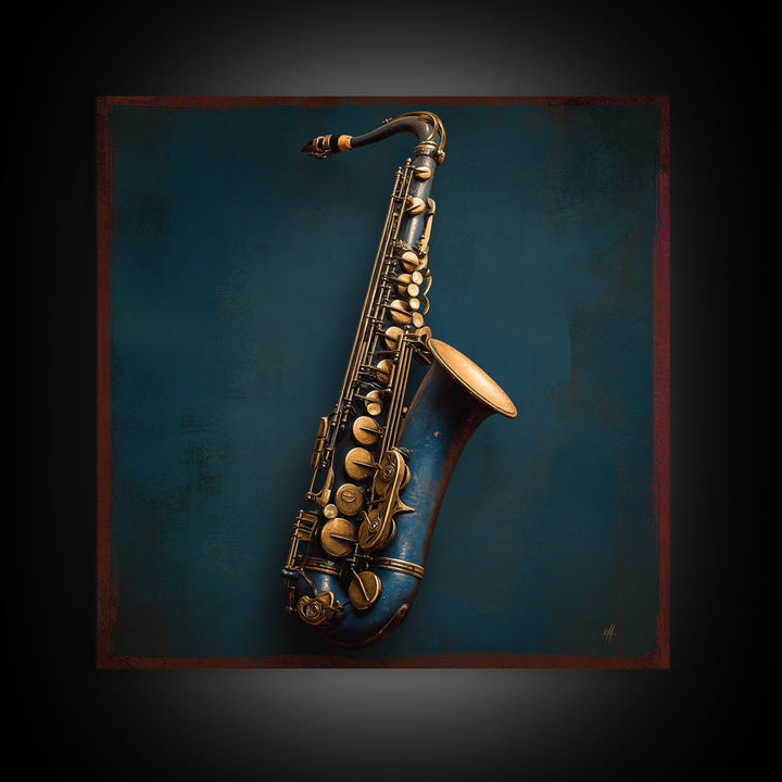 Jazz Saxophone with Smoky Blue Background Canvas Print, Music Studio Art, Boho Decor, Studio Decor, Fine Art, Rhythm, MSA-1x1-98