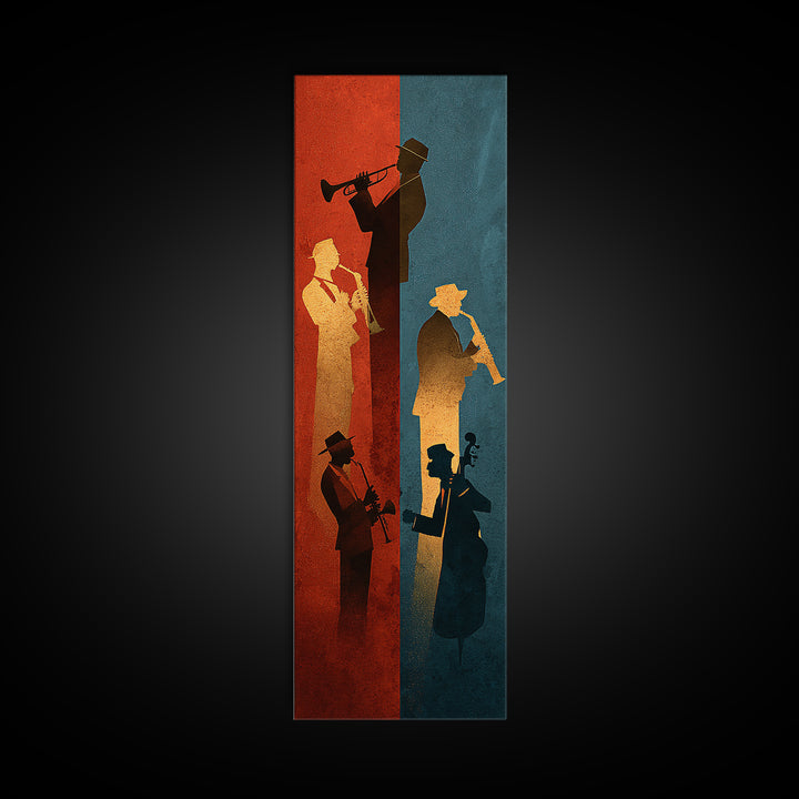Jazz Quartet Silhouettes Canvas Print, Music Studio Art, Commission Painting, Studio Decor, Fine Art, Rhythm, Neutral Decor, MSA-1x3-10