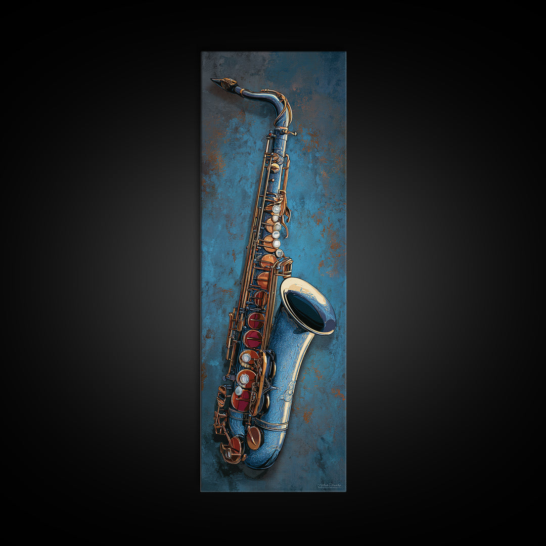 Jazz Saxophone with Smoky Blue Background Canvas Print, Music Studio Art, Teen Room Decor, Studio Decor, Fine Art, Rhythm, MSA-1x3-14