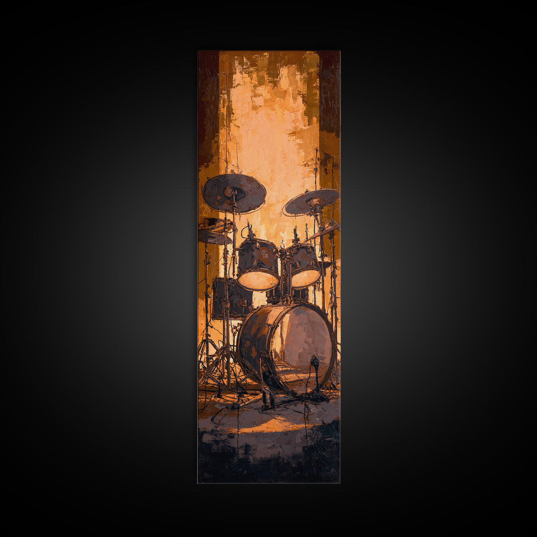 Drum Kit Silhouette Canvas Print, Music Studio Art, Music Gift, Studio Decor, Fine Art, Rhythm, Room Decor, Textured Painting, MSA-1x3-18