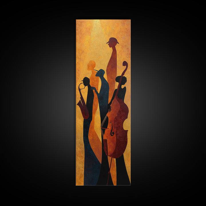 Jazz Quartet Silhouettes Framed Canvas Print, Music Studio Art, Paul Mccartney, Studio Decor, Watercolor Art, Rhythm, MSA-1x3-34