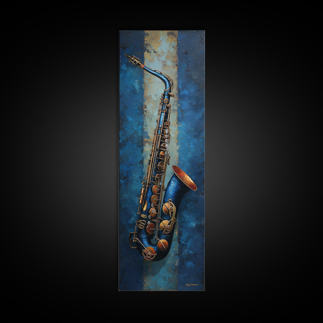 Jazz Saxophone with Smoky Blue Background Canvas Print, Music Studio Art, Teen Room Decor, Studio Decor, Fine Art, Rhythm, MSA-1x3-38
