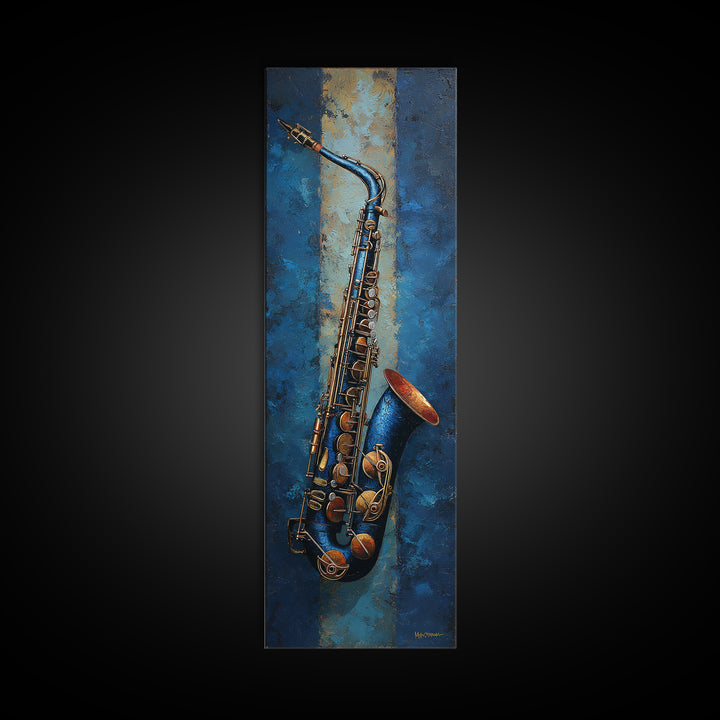 Jazz Saxophone with Smoky Blue Background Canvas Print, Music Studio Art, Teen Room Decor, Studio Decor, Fine Art, Rhythm, MSA-1x3-38