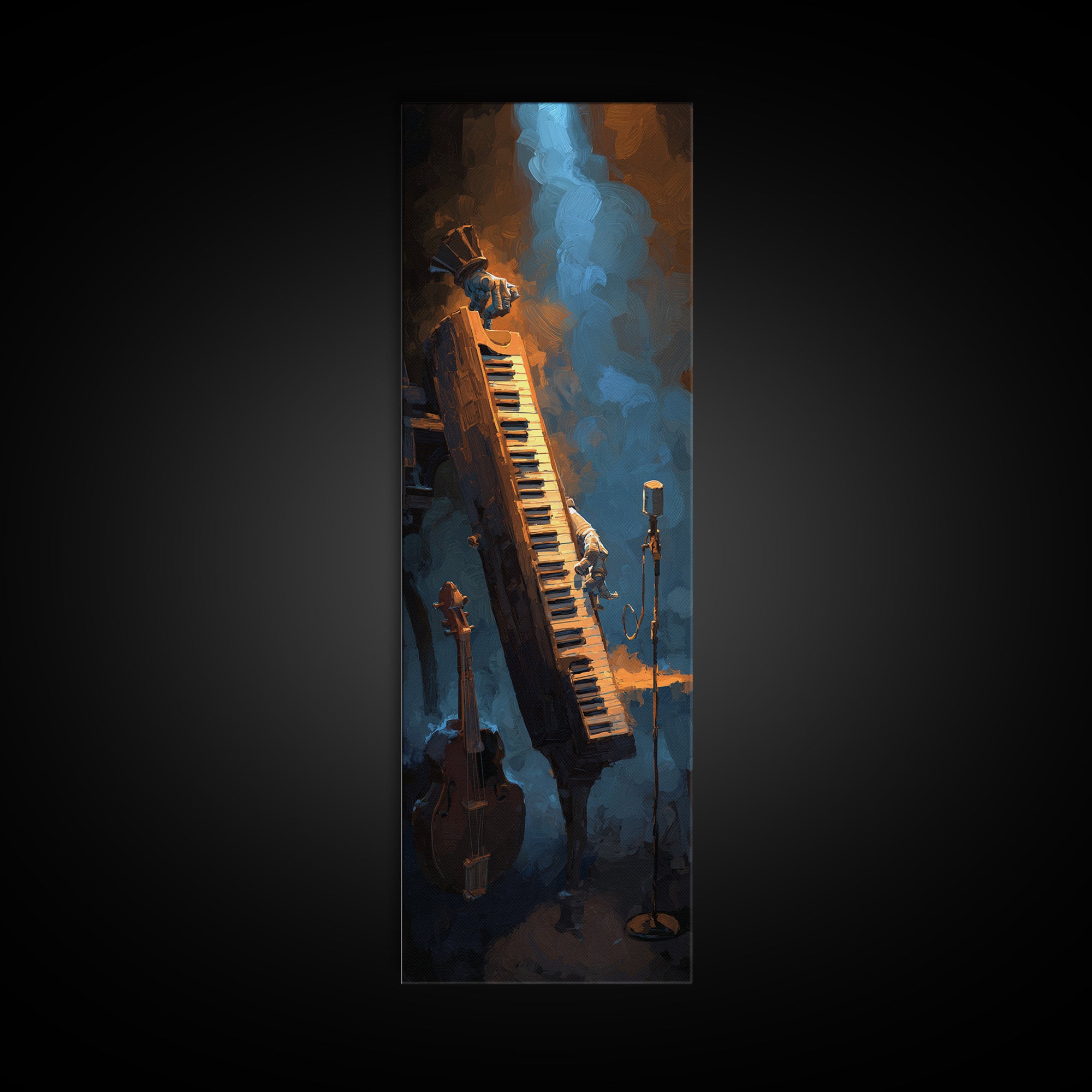 Piano Keys with Hands in Cinematic Shadow Canvas Print, Music Studio Art, Watercolor Print, Studio Decor, Fine Art, Rhythm, MSA-1x3-41