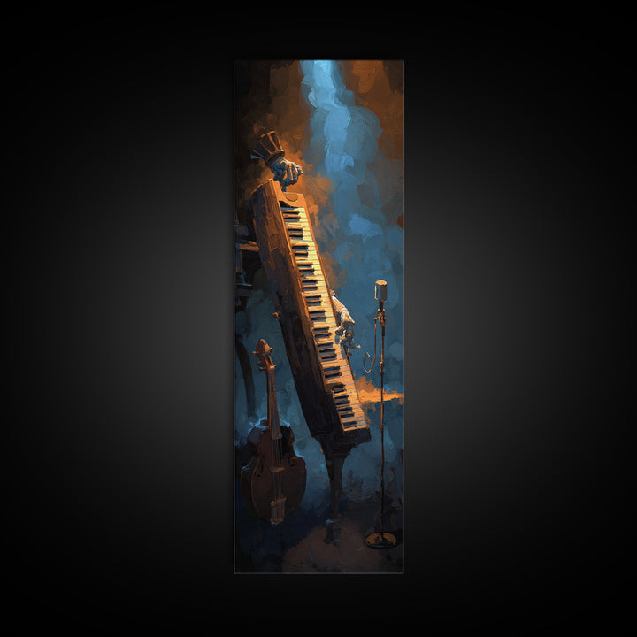 Piano Keys with Hands in Cinematic Shadow Canvas Print, Music Studio Art, Watercolor Print, Studio Decor, Fine Art, Rhythm, MSA-1x3-41