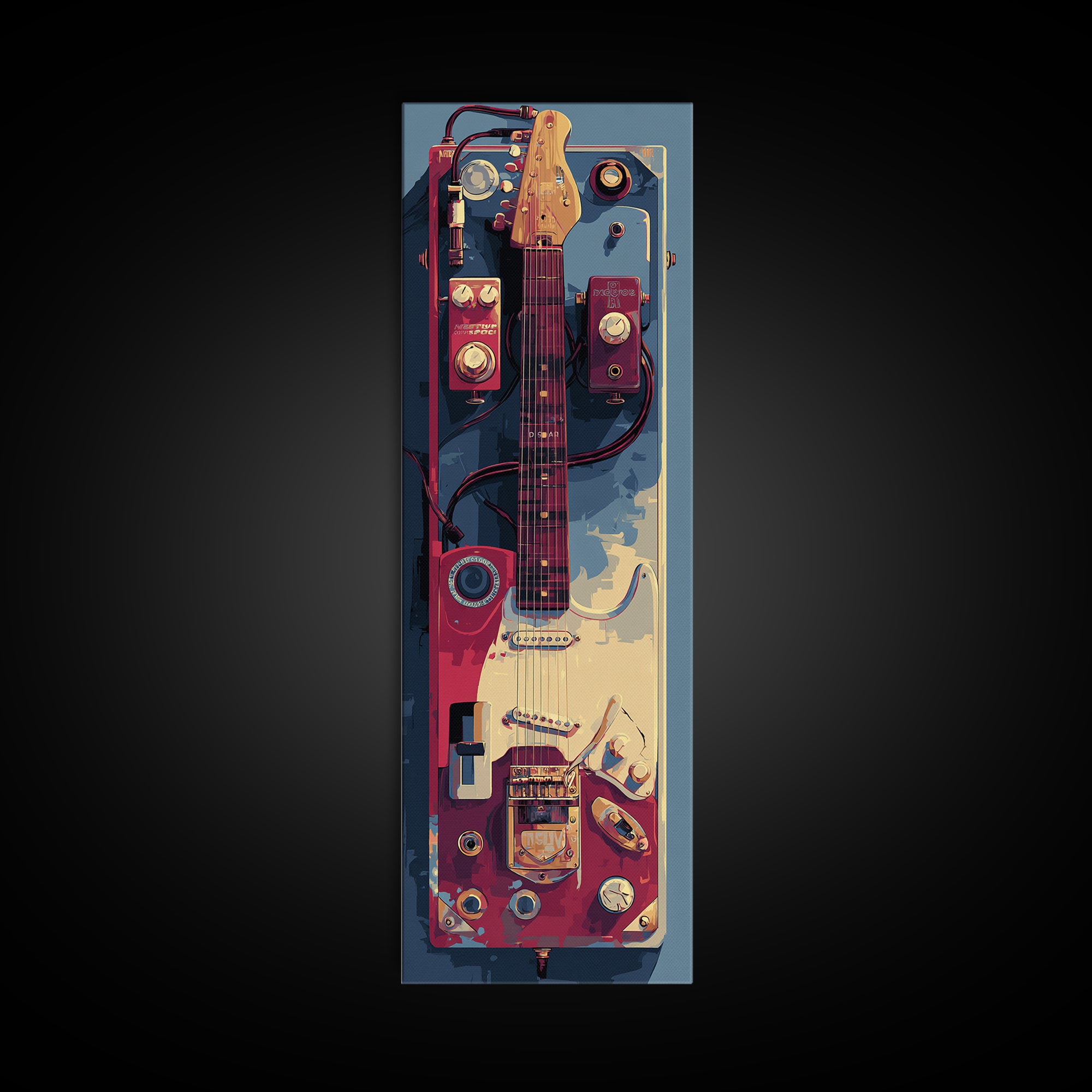 Electric Guitar Pedals and Cables Graphic Art Canvas Print, Music Studio Art, Fine Art Print, Studio Decor, Abstract Art, MSA-1x3-57